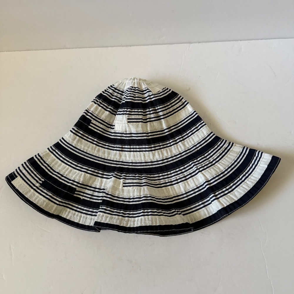 NWT Luciano Berni Foldable Hat Women White Blue Striped Sun Hat Beach‎